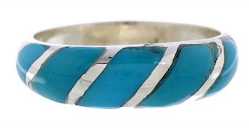 Turquoise Inlay And Authentic Sterling Silver Jewelry Ring Size 4-1/2 AX87754